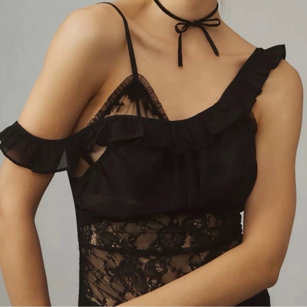 By Anthropologie Black Sheer Lace Midi Women’s Dress Size Medium New With Tags - Picture 3 of 15